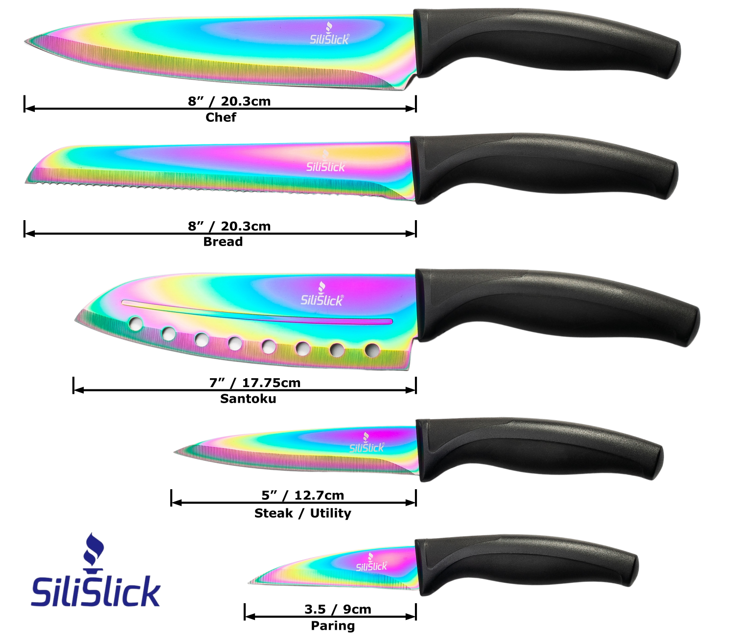 Kitchen Knife Set Kit | Black Handle & Red Magnetic Rack