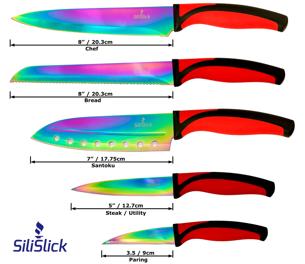 Kitchen Knife Set Kit | Red Handle & Red Magnetic Rack