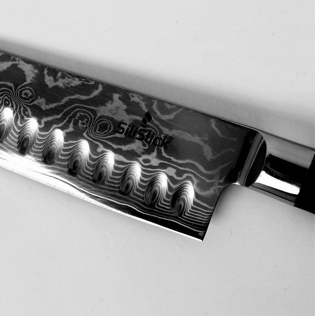 Damascus Stainless Steel Knife - Santoku Wave Design