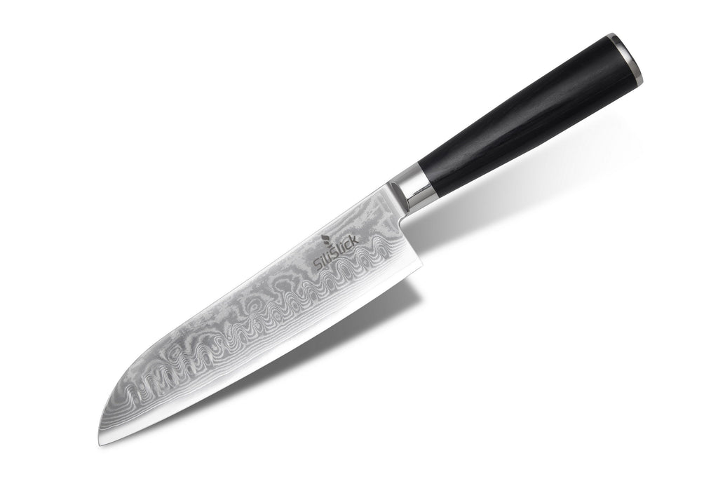 Damascus Stainless Steel Knife - Santoku Wave Design