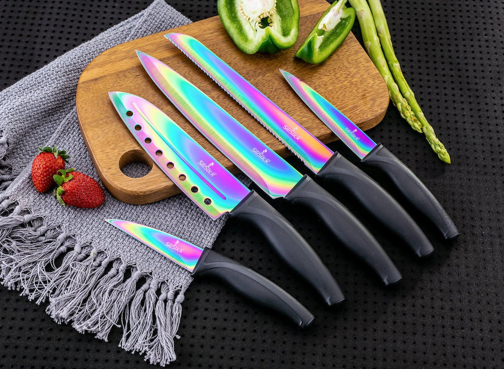Kitchen Knife Set Kit | Black Handle & Black Magnetic Rack