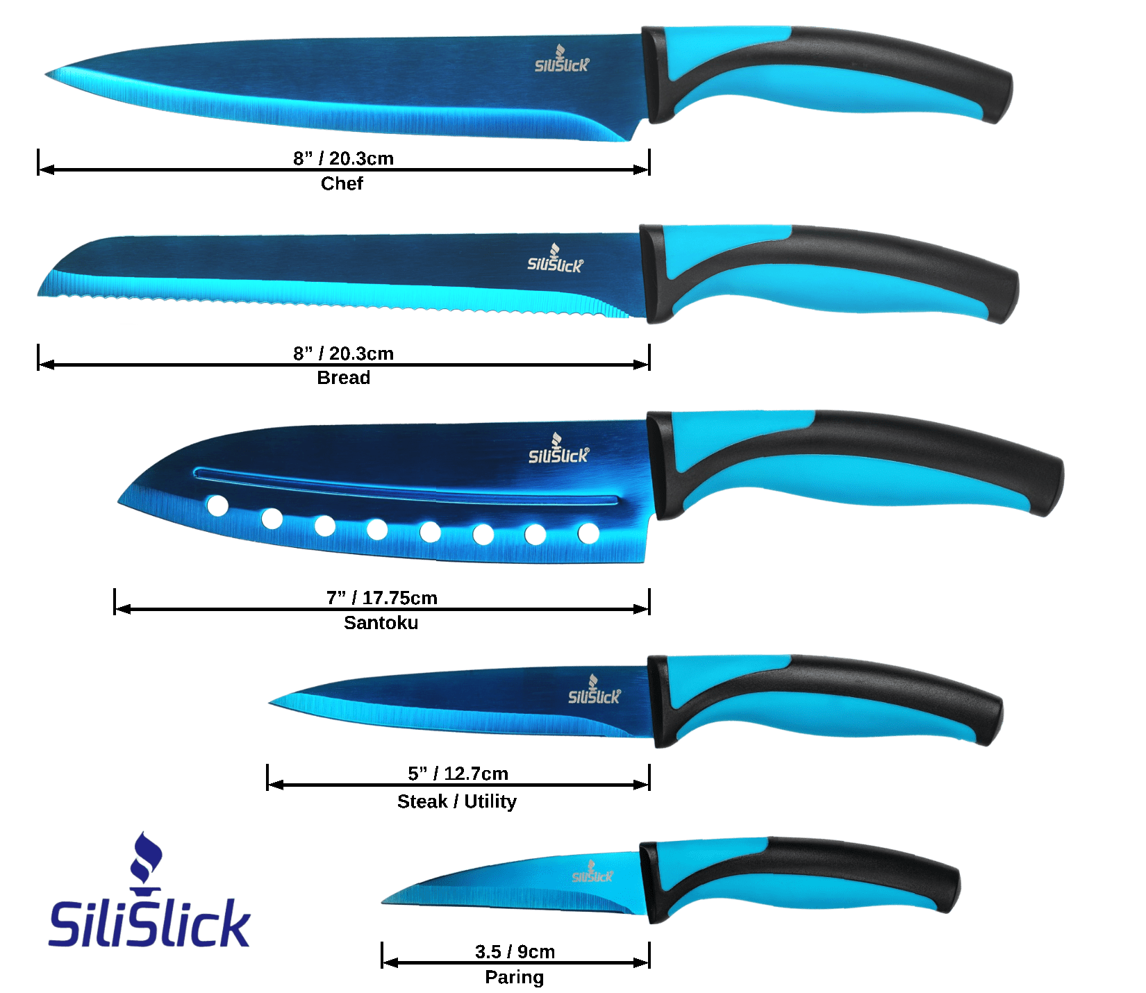 Kitchen Knife Set - Blue Handle | Blue Blade