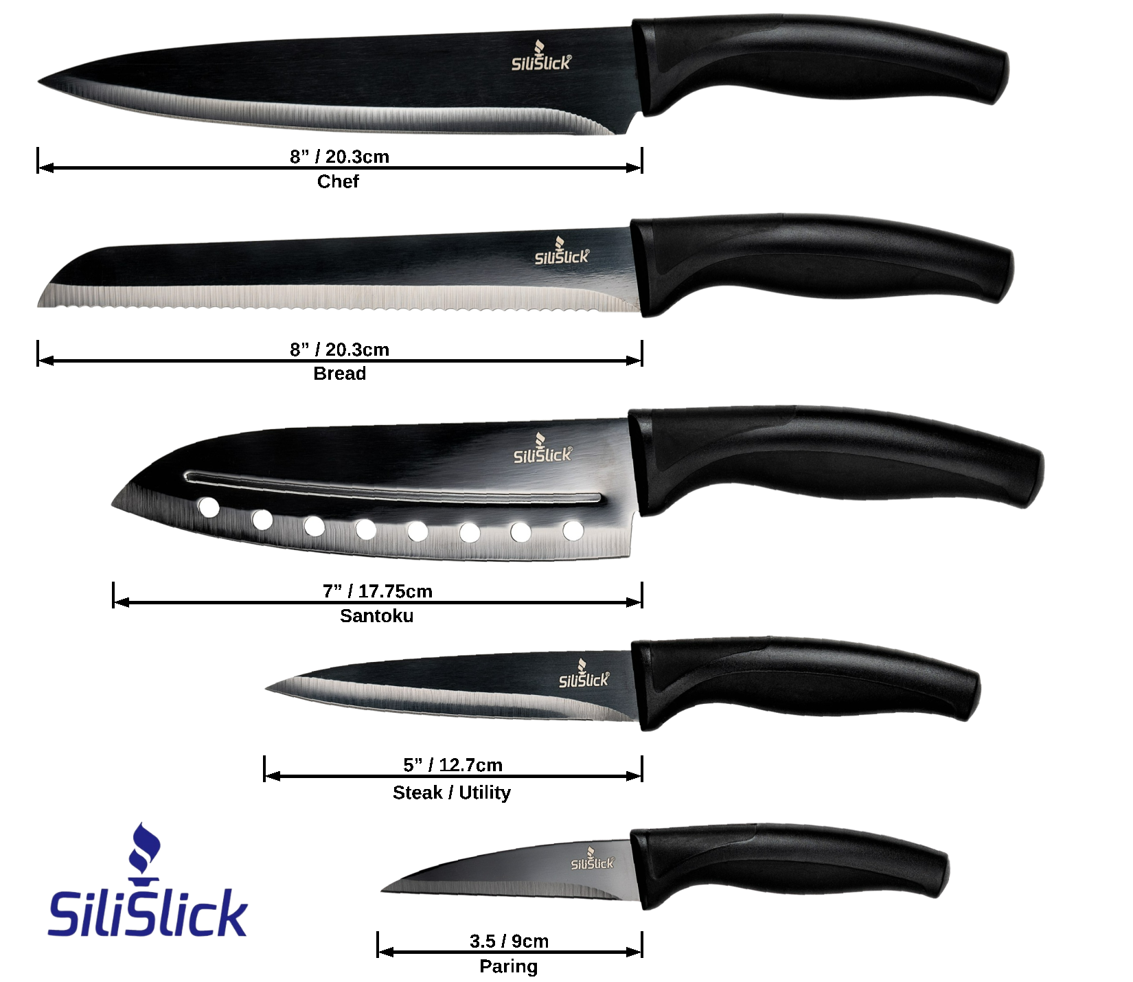 Kitchen Knife Set Kit | Black Handle, Black Blade & Black Magnetic Rack