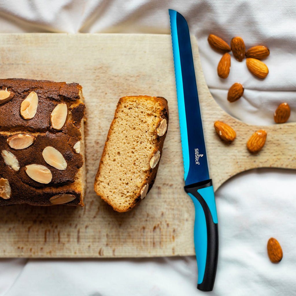 Kitchen Knife Set Kit | Blue Handle, Blue Blade & Red Magnetic Rack
