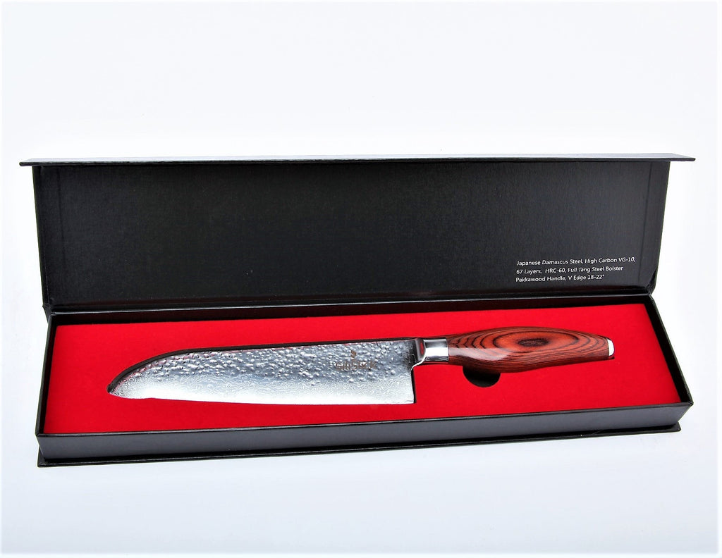 Premium Damascus VG10 Santoku Knife – 7.25" High Carbon Japanese Blade