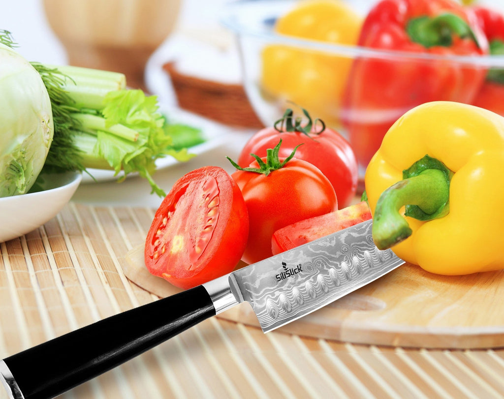 Damascus Stainless Steel Knife - Santoku Wave Design